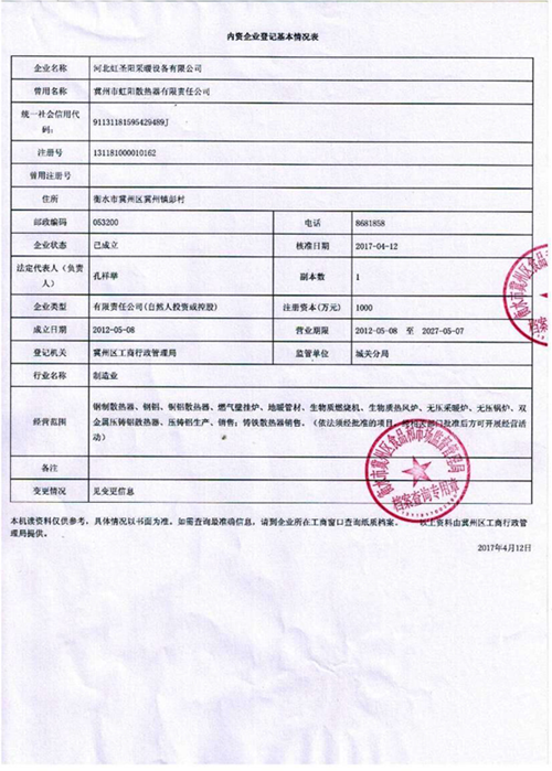 内资企业登记基本情况表